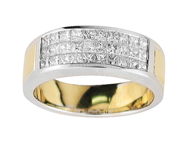 18KT 2 TONE INVISIBLE SET GENT'S BAND, DIAMOND 1.51CT